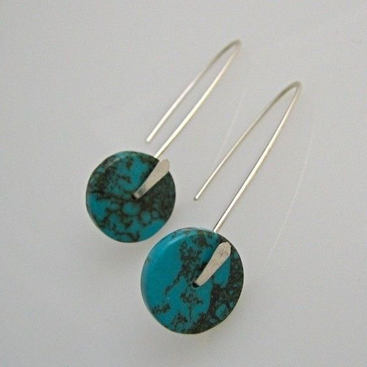 Vintage Blue Button Dangling Earrings-Mialla Jewelry