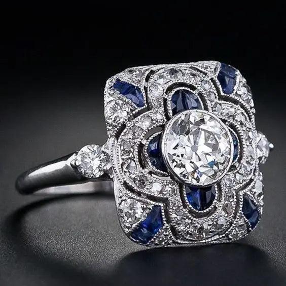 Vintage silver ring with blue zirconia-Mialla Jewelry
