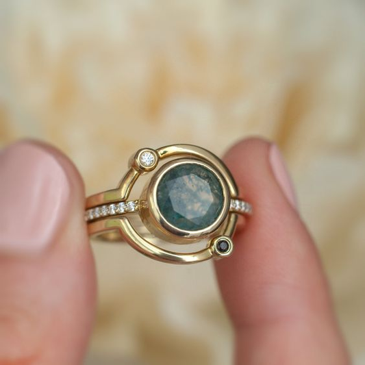 Vintage Blue Opal Golden Ring-Mialla Jewelry