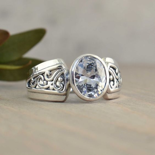Vintage Glass & Silvered Ring-Mialla Jewelry