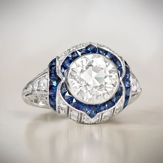 Vintage Blue & White Zirconia Ring-Mialla Jewelry