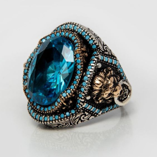 Vintage Blue Crystal Seal Ring-Mialla Jewelry