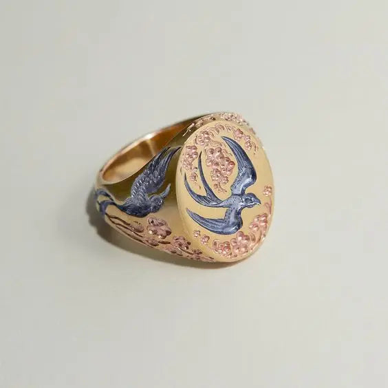 Vintage Blue Gold Hummingbird Ring-Mialla Jewelry