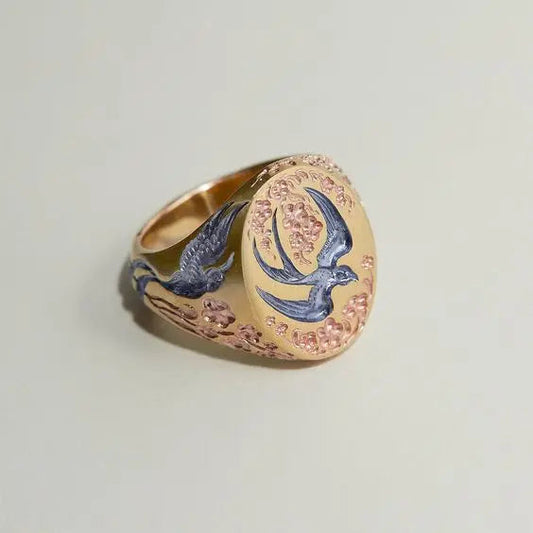 Vintage Blue Gold Hummingbird Ring-Mialla Jewelry