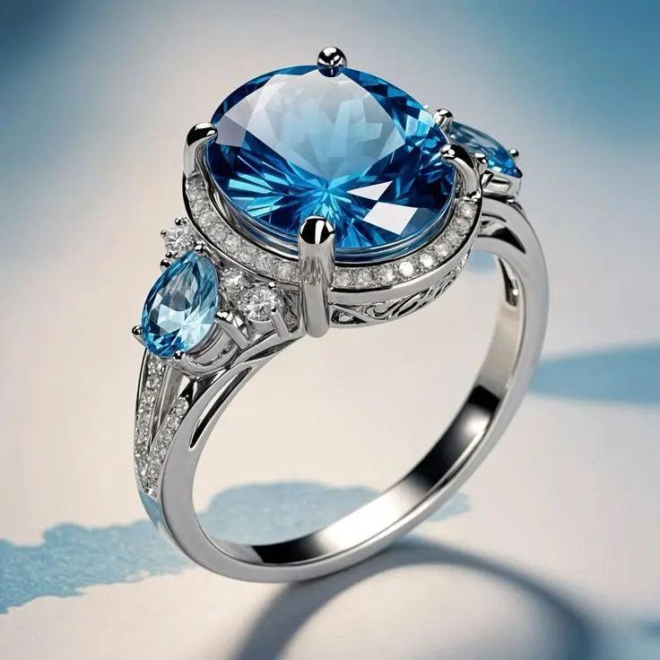 Vintage Silver Ring with Blue Crystal-Mialla Jewelry