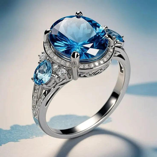 Vintage Silver Ring with Blue Crystal-Mialla Jewelry