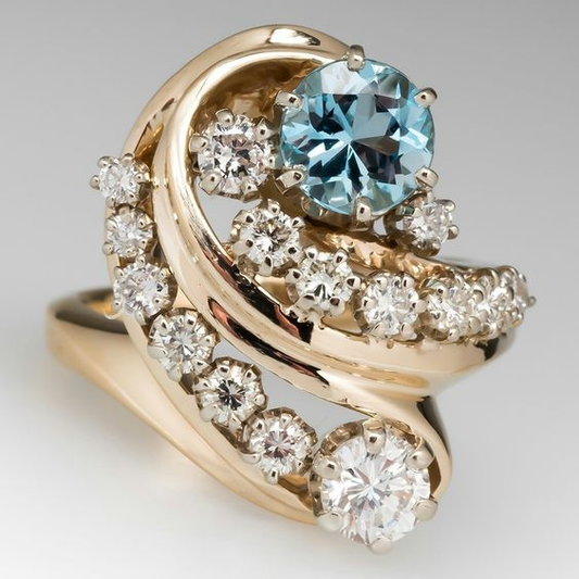 Vintage Blue Spiral Gold Zirconia Ring-Mialla Jewelry