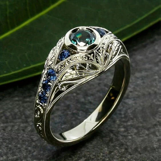Vintage Blue Green Silver Bright Ring-Mialla Jewelry