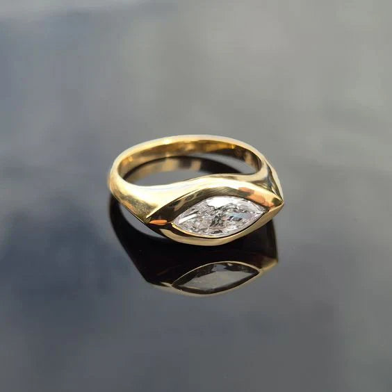 Vintage Zirconia Eye Gold Ring-Mialla Jewelry