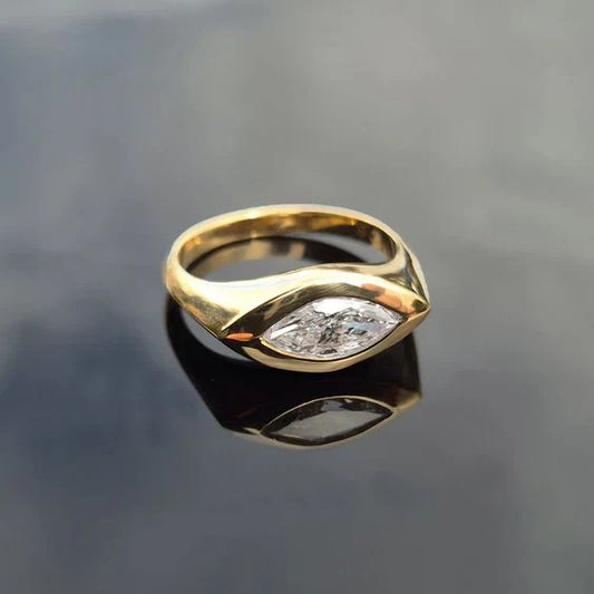 Vintage Zirconia Eye Gold Ring-Mialla Jewelry