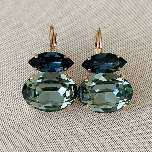 Vintage Green & Blue Glass Earrings-Mialla Jewelry
