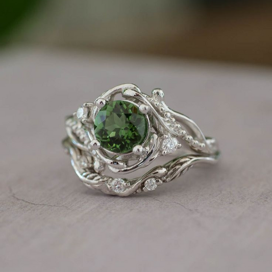 Vintage Green Stone Branch Ring-Mialla Jewelry