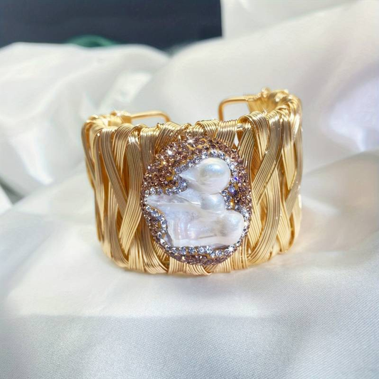 Vintage Gold White Stone Bracelet-Mialla Jewelry