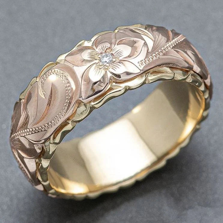 Vintage Rose Flower Gold Ring-Mialla Jewelry