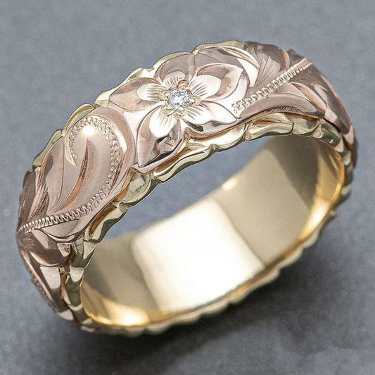 Vintage Rose Flower Gold Ring-Mialla Jewelry