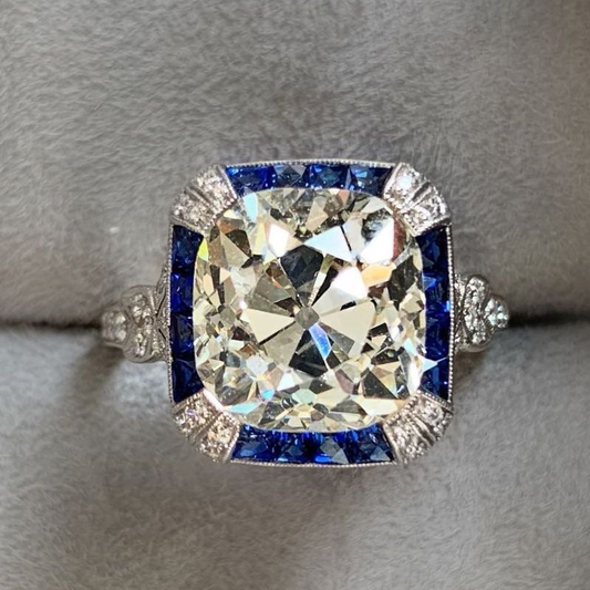 Vintage Blue Square Glass Ring-Mialla Jewelry