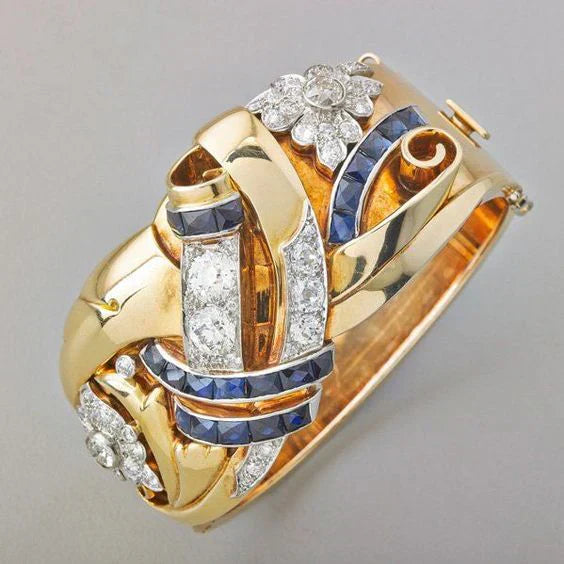 Vintage Gold Blue Zirconia Ring-Mialla Jewelry
