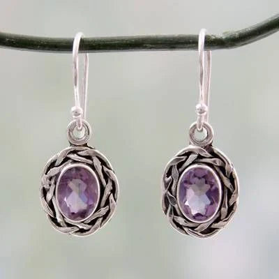 Vintage Purple Rounded Glass Earrings-Mialla Jewelry