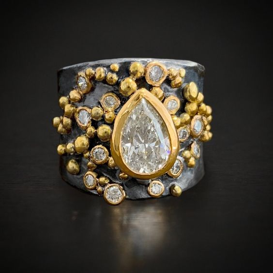 Vintage Dark & White Glass Ring-Mialla Jewelry