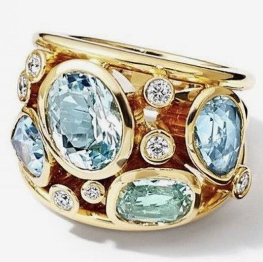 Vintage Inlaid Blue Glass Ring-Mialla Jewelry