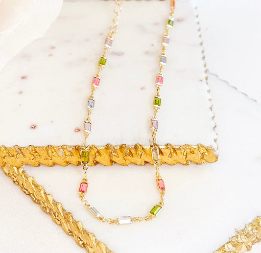 Isabella MultiColor CZ Stone Necklace-Mialla Jewelry
