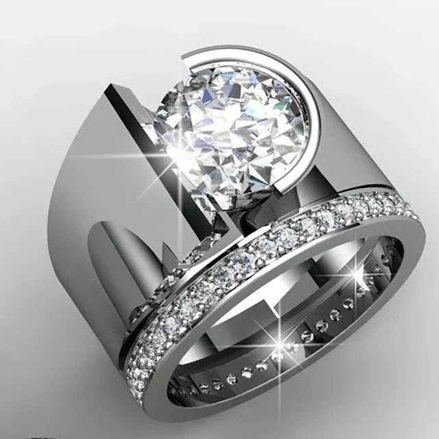 Vintage Bright Zirconia Silvered Ring-Mialla Jewelry