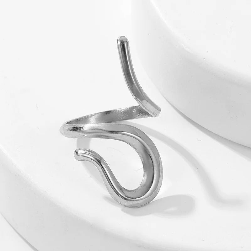 Silver Twist Curved Design Open Ring-Mialla Jewelry