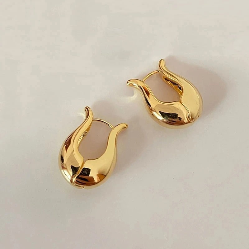 Gold Fluid Sleek Design Earrings-Mialla Jewelry