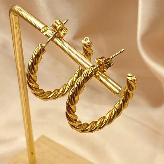Classic Twist Gold Rope Hoop Earrings-Mialla Jewelry