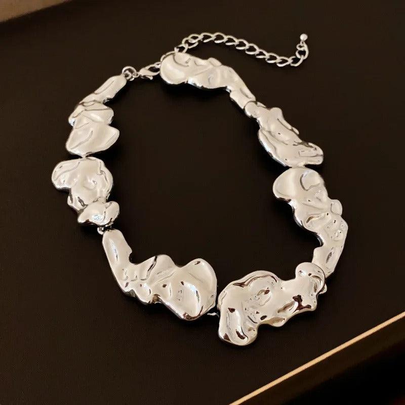 Retro Silver Glossy Abstract Statement Necklace-Mialla Jewelry