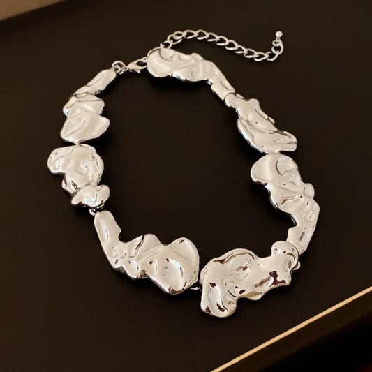 Retro Silver Glossy Abstract Statement Necklace-Mialla Jewelry