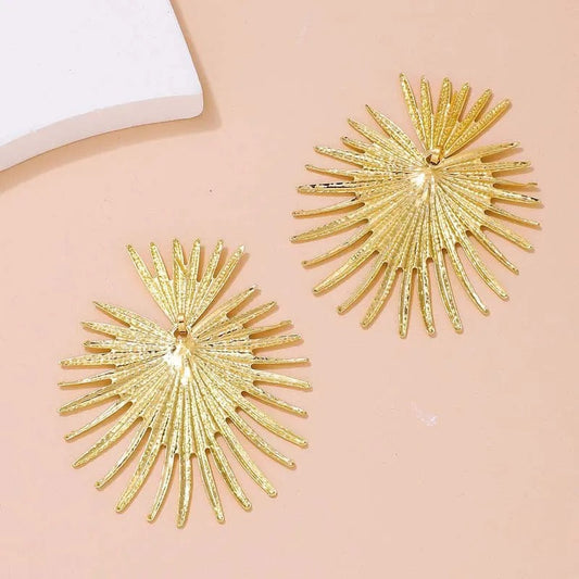 Gold Eye-catching Sunburst Texture Earrings-Mialla Jewelry