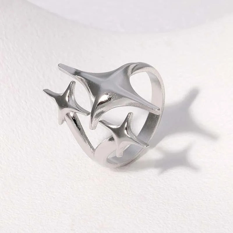 Silver Triple-Star Shaped Adjustable Ring-Mialla Jewelry