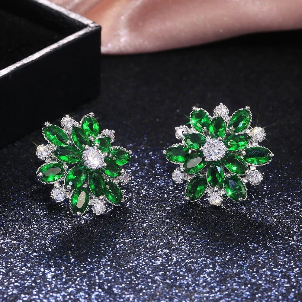 Vintage Green Flower Crystal Earrings-Mialla Jewelry