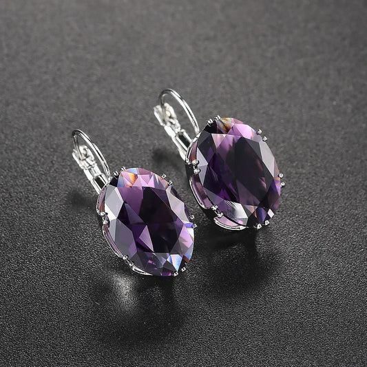 Vintage Purple Oval Earrings-Mialla Jewelry