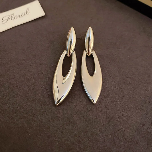 Antique Style Silver Abstract Leaf Design Earrings-Mialla Jewelry