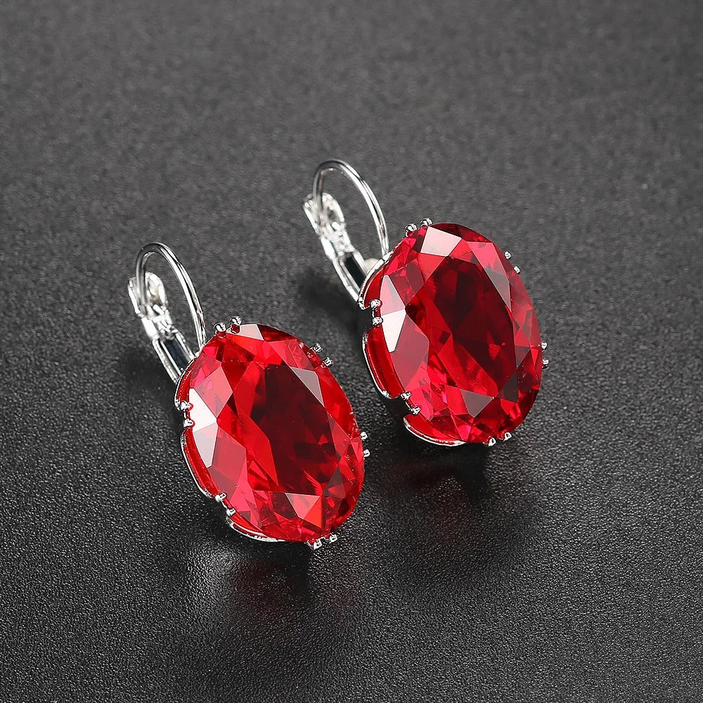 Classic Red Gemstone Earrings-USA Jewellery