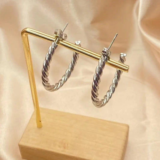 Vintage Twisted Silver Hoop Earrings-Mialla Jewelry