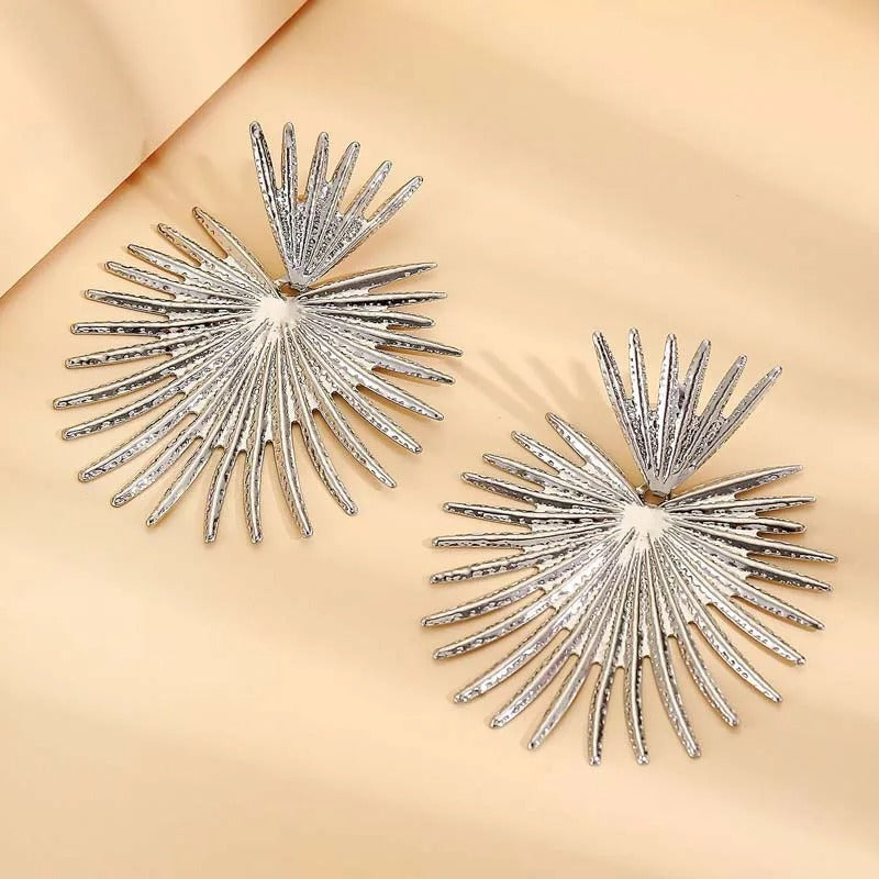 Silver Spiked Radiant Sunburst Design Earrings-Mialla Jewelry