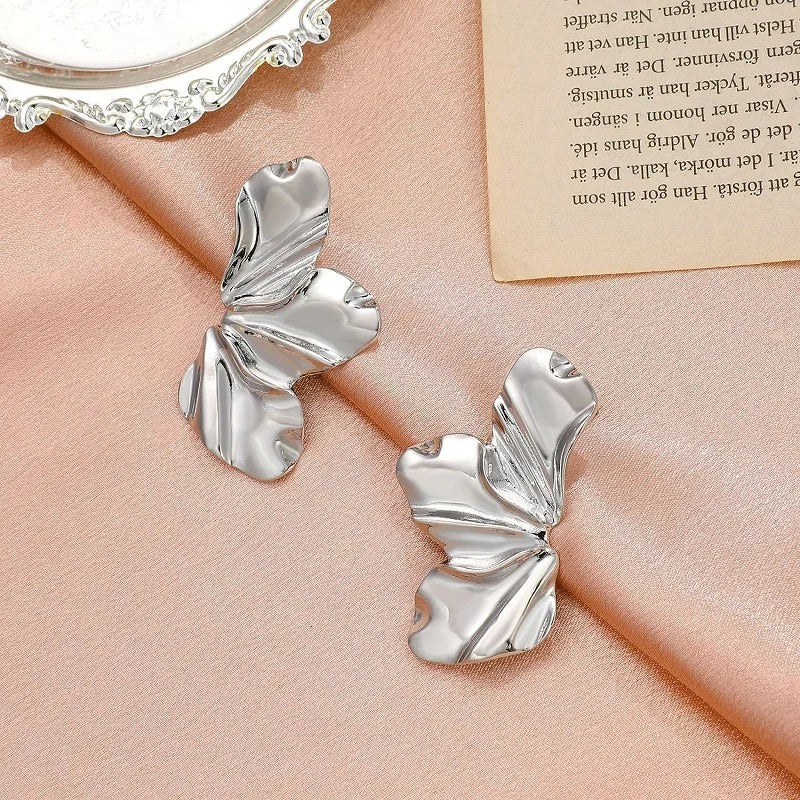 Vintage Silver Petal-Shaped Earrings-Mialla Jewelry