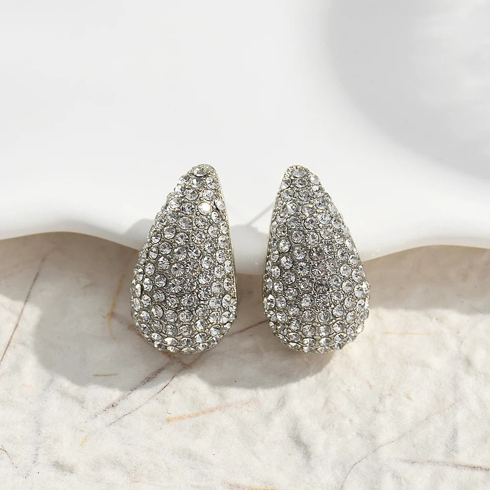 Silver Vintage Sparkling Teardrop Earrings-Mialla Jewelry