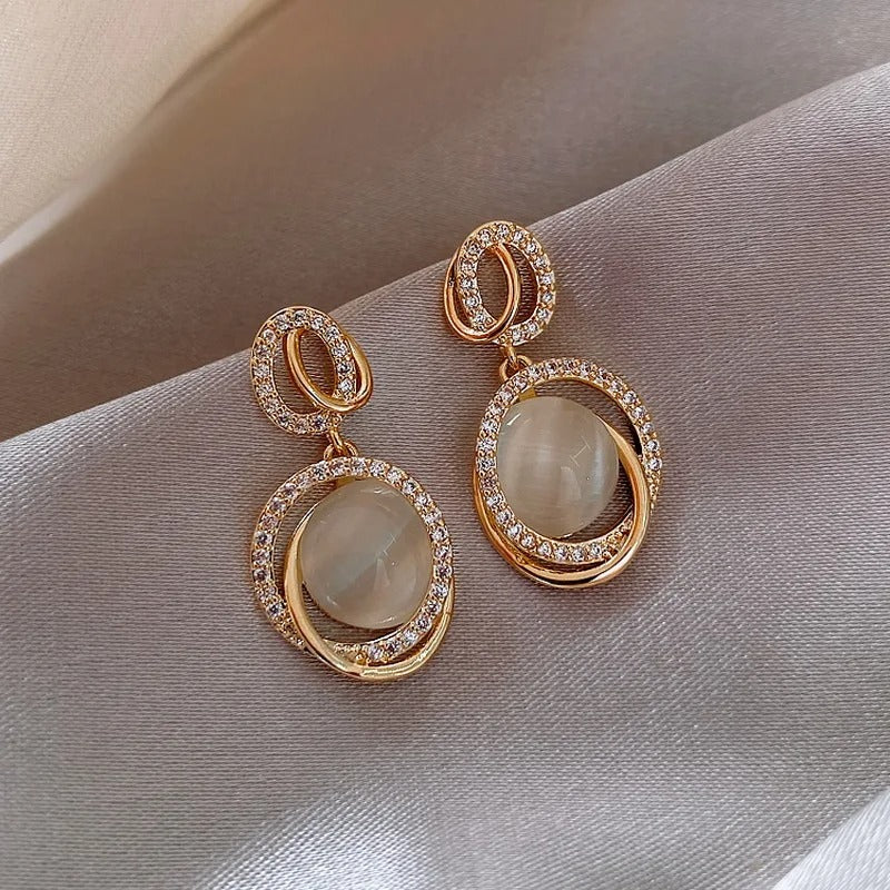 Vintage Gold & Crystal Oval Hoop Earrings-Mialla Jewelry