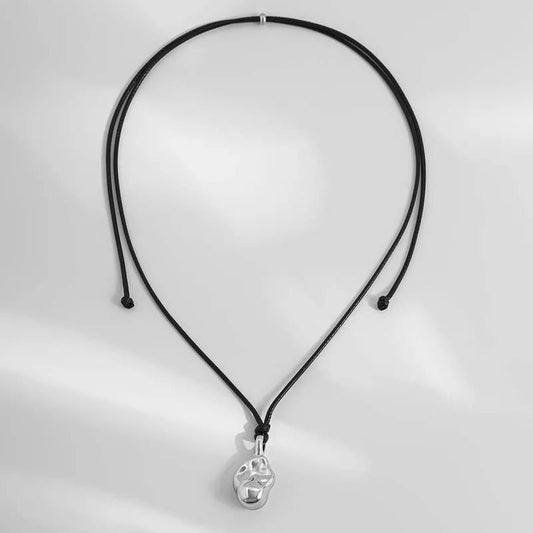 Silver Artistic Pendant Adjustable Black Cord Necklace-Mialla Jewelry