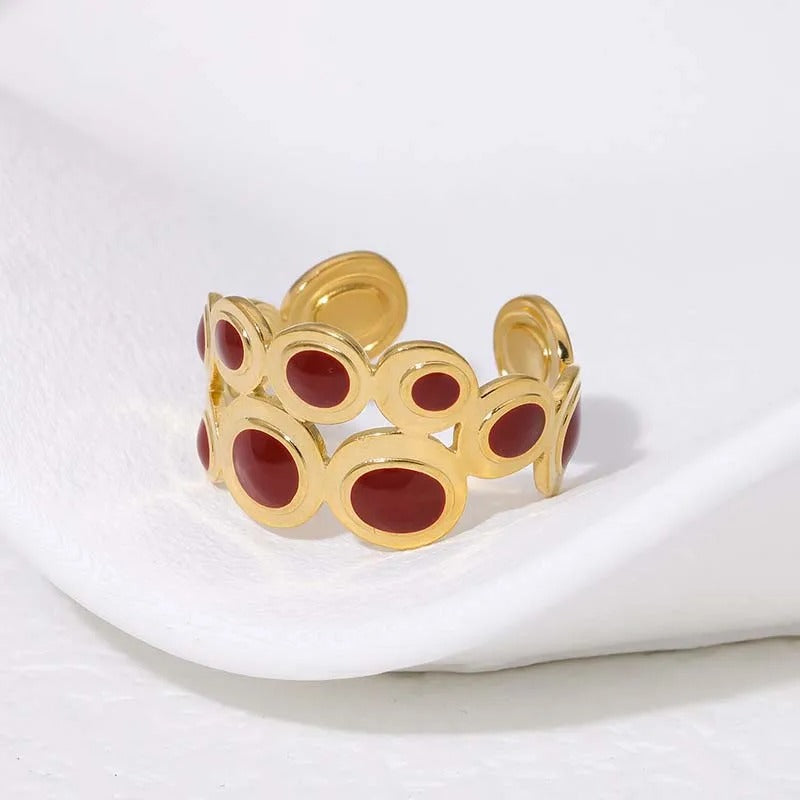 Vintage Crafted Gold Red Stone Adjustable Ring-Mialla Jewelry