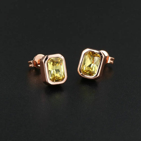 Timeless Rose Gold Bright Yellow Rectangular-Cut Earrings-Mialla Jewelry