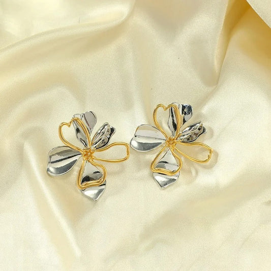 Gold & Silver Flower Petals Earrings-Mialla Jewelry