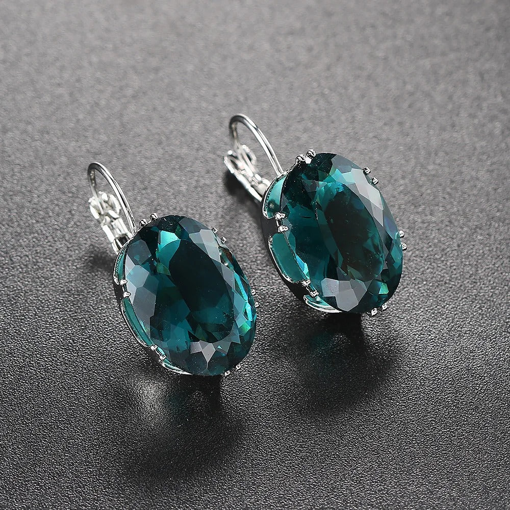 Antique Style Teal Oval Earrings-Mialla Jewelry