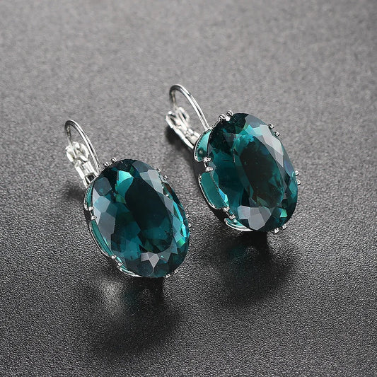 Antique Style Teal Oval Earrings-Mialla Jewelry