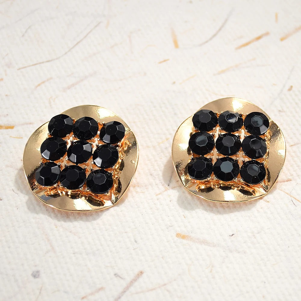 Vintage Black Crystal Gold Earrings-Mialla Jewelry