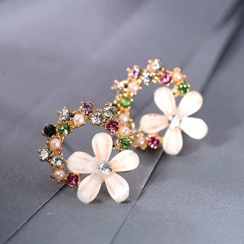 Colorful Flower & Gemstone Earrings-Mialla Jewelry